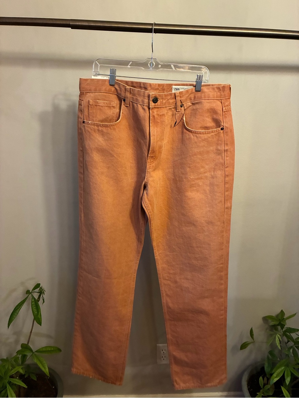 Zara The New Straight Fit Terracotta Jeans Size 14 NWT